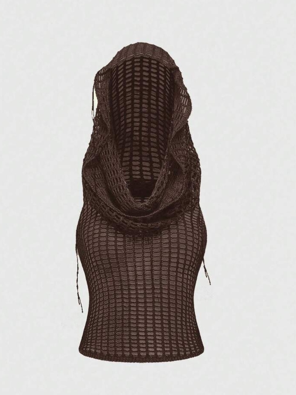 ROMWE Brown Open-Knit Cowl Neck Sweater Vest